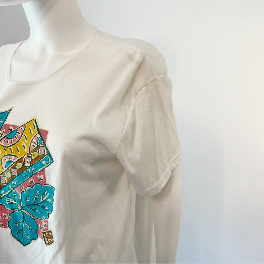 VINTAGE Mervyns Partners White Pink Teal Floral Sunfloral T-Shirt Large NWT - Picture 4 of 8